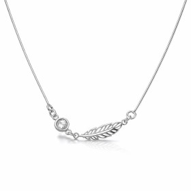 Collier argent 925 rhodié composé d une plume 15x5mm d un oxyde zirconium serti clos 5mm diamètre Chaîne maille serpent 0,...