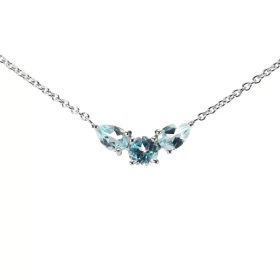  Collier Argent 925 Rhodié Topaze bleue traitée Ronde Poires Maille forçat 1.5mm large Longueur du collier ajustable 42 à ...