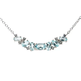  Collier Argent 925 Rhodié Topaze bleue traitée Maille forçat 1.5mm large Longueur du collier ajustable 42 à 46cm Motif ce...