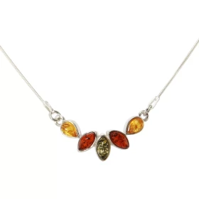 Collier Argent Ambre Multicolore Longueur : 42cm 