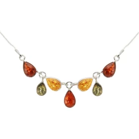 Collier Argent Ambre Multicolore Longueur : 42cm 