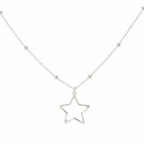 Collier argent un pendentif étoile 15mm large Chaîne maille forçat 1mm large parsemée boules argent Longueur ajustable 40 ...