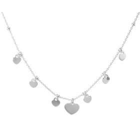 Collier argent composé 7 breloques coeur Chaîne maille forçat 1mm parsemée boules d argent Longueur ajustable 40 à 45cm