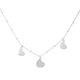 Collier argent composé 3 breloques coeur Chaîne maille forçat 1,2mm large parsemée boules d argent Longueur ajsutable 40 à...