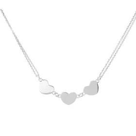 Collier argent composé 3 coeurs 10x9mm Chaîne double forçat 0,9mm large Longueur ajustable 41 à 44cm