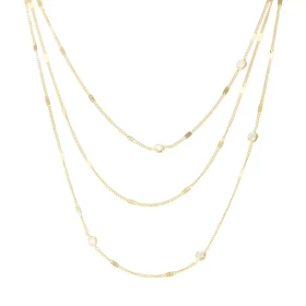 Collier argent doré 3 rangs 3 oxydes zirconium serti clos 3,4mm large Chaîne maille gourmette 1mm large Longueur : 39 à 43...