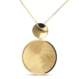 Collier argent doré composé d un cercle lisse 13mm diamètre un cercle brossé 30mm diamètre Chaîne maille forçat 1,6mm larg...