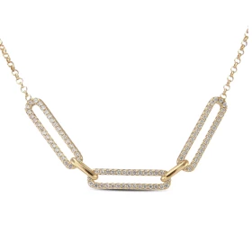 Collier argent doré composé 3 rectangles sertis d oxydes zirconium 5x20mm Chaîne maille jaseron 1,7mm large Longueur ajust...