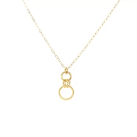 Collier argent doré composé d un pendentif 2 anneaux brillant reliés par 2 anneaux ciselés Dimension du pendentif : 11x20m...