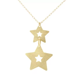 Collier argent doré composé d un pendentif 2 étoiles argent brossé Dimension du pendentif : 31x50mm Chaîne 1,6mm large Lon...