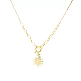 Collier argent rhodié composé d un fermoir anneau ressort sur lequel pendent un soleil 14x16mm un oxyde zirconium serti cl...
