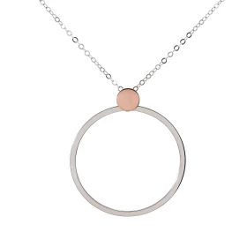 Collier argent rhodié un cercle 35mm diamètre une bélière argent flashé or rose 7mm diamètre Longueur ajustable 40 à 43cm