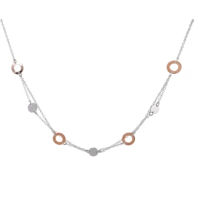 Collier argent rhodié argent flashé or rose composé cercles 7 10 mm diamètre Chaîne maille ronde : 1,7mm large Longueur aj...