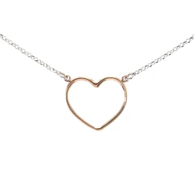Collier argent rhodié un coeur argent flashé or rose Longueur ajustable 42 à 45cm