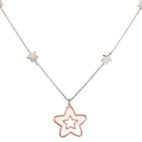 Collier argent rhodié composé 4 étoiles argent une étoile argent flashée or rose 19x18mm Chaîne mille forçat: 1mm d épaiss...