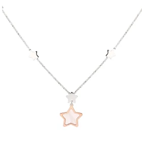 Collier argent rhodié composé 5 étoiles argent une étoile argent flashé or rose nacre 14x14mm Chaîne maille forçat : 1mm d...