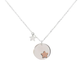 Collier argent rhodié composé d une pastille argent flashé or rose 17mm diamètre une pastille argent ajourée d une étoile ...