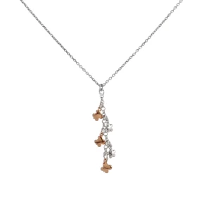 Collier argent rhodié composé d une chaînette pendentif 4cm sur laquelle est suspendue des breloques fleurs papillons arge...