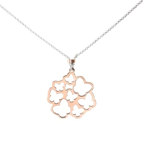 Collier argent rhodié composé papillons argent flashés or rose 2 papillons recouverts nacre Dimension du pendentif : 25x24...