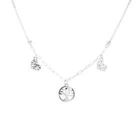 Collier argent rhodié composé d un arbre vie dans un cercle 10mm diamètre 2 coeurs ciselés Chaîne maille ronde 1,4mm large...