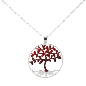 Collier argent rhodié composé d un arbre vie paillettes rouges noires dans un cercle 38mm diamètre Chaîne maille forçat : ...