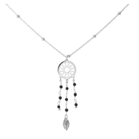Collier argent rhodié composé d un attrape rêve des oxydes zirconium noirs Diension du pendentif : 12x48mm Chaîne maille f...