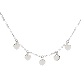 Collier argent rhodié composé 5 breloques coeurs 6x7mm Chaîne maille forçat : 1mm d épaisseur Longueur ajustable 41 à 44cm