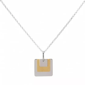 Collier argent rhodié composé 3 carrés superposés dont un argent doré satiné Dimension du pendentif : 15x15mm Chaîne maill...