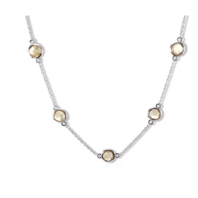 Collier Argent Rhodié 925 serti 5 citrines rondes facettées 6mm diamètre Chaîne maille forçat ronde 1,4mm large Largeur : ...