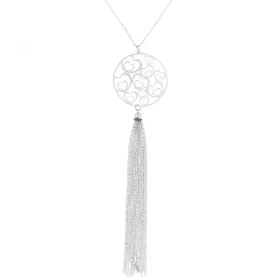 Collier argent rhodié maille jaseron rond ajouré coeur une breloque composée plusieurs petites chaines Dimension du rond :...
