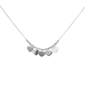 Collier argent rhodié composé 5 breloques coeurs des petites perles d argent Chaîne maille forçat : 1mm large Longueur aju...