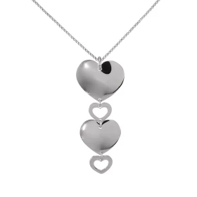  Collier argent rhodié composé 2 coeurs pleins 2 coeurs vides Dimensions du pendentif : 22x51mm Chaîne maille jaseron : 1,...