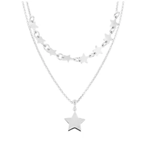 Collier argent rhodié maille jaseron double chaine, une des motifs étoiles l autre une breloque étoile Dimension motif éto...