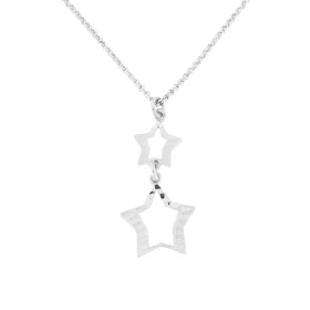 Collier argent rhodié maille jaseron deux étoiles diamantés Dimension du motif : 14x24 mm Longueur ajustable 41 à 44 cm