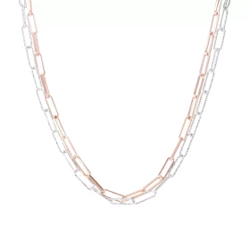 Collier argent rhodié rosé 2 rangs composé maillons ovales brillants ciselés Maillons 3,2mm large Longueur : 40 à 44cm Sys...