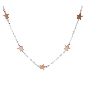 Collier argent rhodié composé 5 étoiles argent flashé or rose 9x10mm Chaîne maille jaseron : 2mm large Longueur ajustable ...