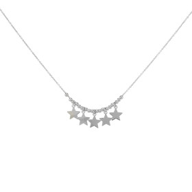 Collier argent rhodié composé 5 breloques étoiles des petites boules d argent Chaîne maille forçat : 1mm large Longueur aj...