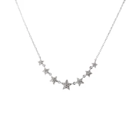 Collier argent rhodié composé 7 étoiles serties d oxydes zirconium Chaîne maille forçat 1mm large Longueur : 38 à 43,5cm S...