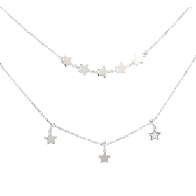 Collier argent rhodié composé d une chaîne 40cm 5 étoiles côte à côte une chaîne 45cm 3 breloques étoiles Dimension des ét...