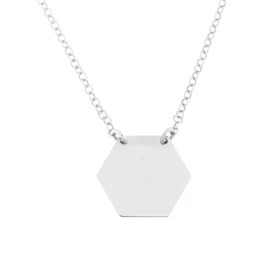  Collier argent rhodié maille ronde un motif hexagone Dimension du motif : 16x14 mm Longueur ajustable 41 à 44,5 cm 