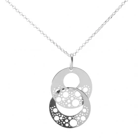 Collier argent rhodié composé 2 maillons ronds des motifs circulaires taillés au laser sur le côté Dimension du pendentif ...