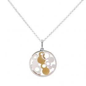 Collier argent rhodié forme médaillon rond rempli cercles argent argent satiné doré Dimension du pendentif (bélière inclus...