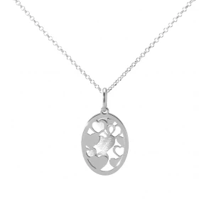 Collier argent rhodié forme médaillon ovale rempli coeurs argent argent satiné Dimension du pendentif (bélière incluse) :1...