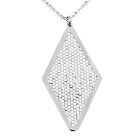 Collier argent rhodié motif ovale ajouré plusieurs petits ronds Dimension losange (Lxh) : 26x49 mm Longueur ajustable 40,5...