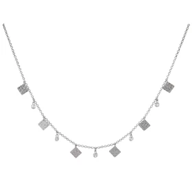 Collier argent rhodié motifs carrées oxydes zirconium Longueur ajustable 40 à 45cm