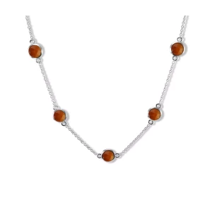 Collier Argent Rhodié 925 serti 5 oeils tigre ronds facettés 6mm diamètre Chaîne maille forçat ronde 1,4mm large Largeur :...