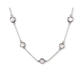 Collier Argent Rhodié 925 serti 5 quartz roses ronds facettés 6mm diamètre Chaîne maille forçat ronde 1,4mm large Largeur ...