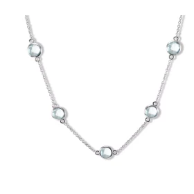 Collier Argent Rhodié 925 serti 5 topazes bleues rondes facettées 6mm diamètre Chaîne maille forçat ronde 1,4mm large Larg...