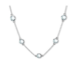 Collier Argent Rhodié 925 serti 5 topazes bleues traitées rondes facettées 6mm diamètre Chaîne maille forçat ronde 1,4mm l...