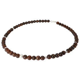 Collier Bronzite 6mm Argent Ce collier est composé boules 6mm Bronzite, 6 perles facettées Argent 4mm diamètre d un perle ...